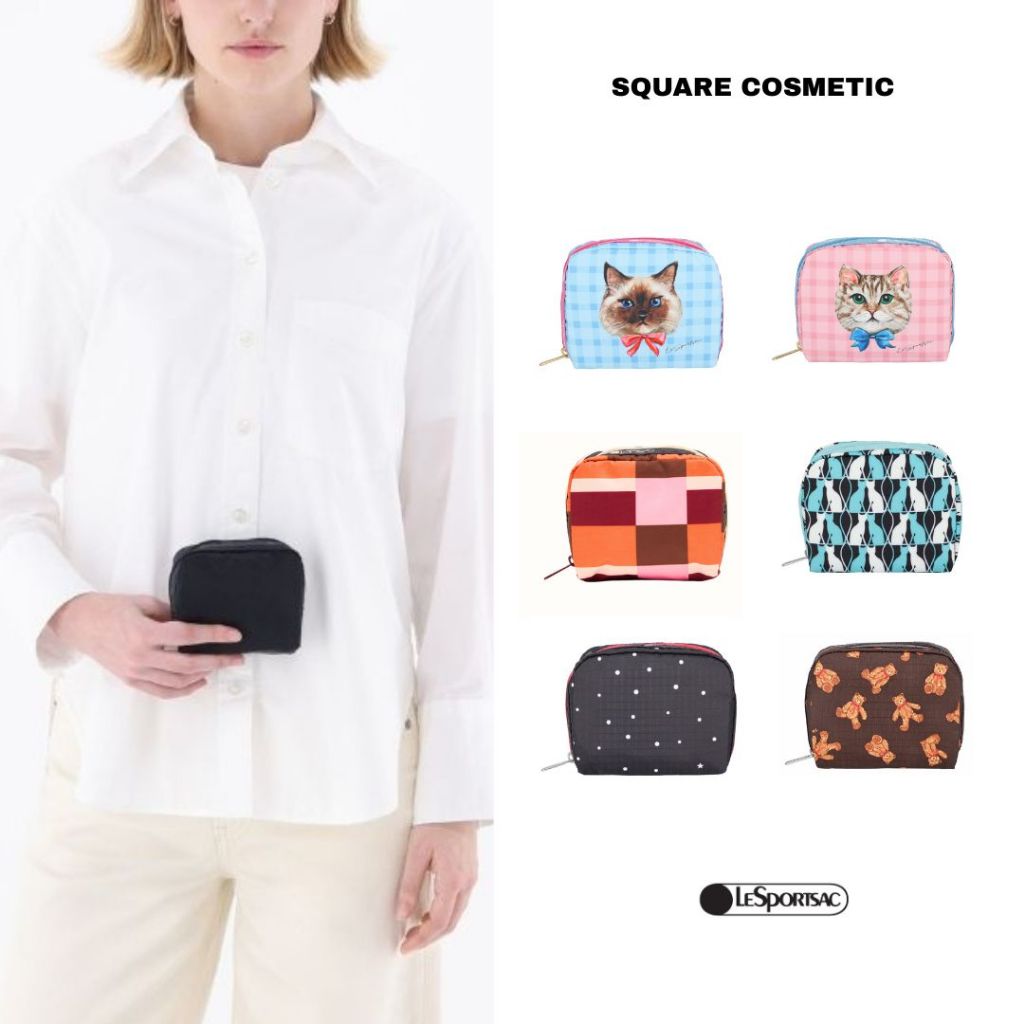 Lesportsac Square Cosmetic Bag Small Bag กระเป๋าใบเล็กเครื่องสำอาง Style 6701