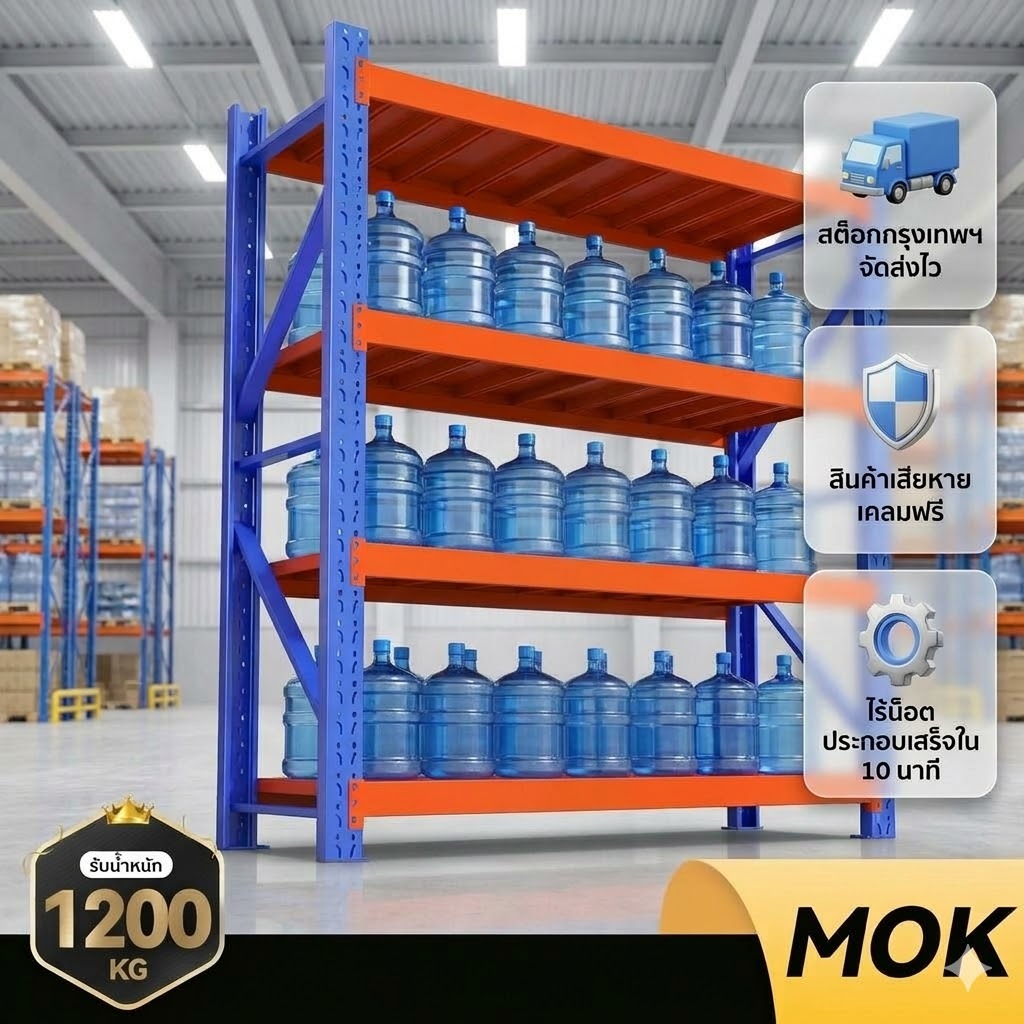 【รถผู้ขาย ส่งฟรี】MOK ชั้นวางสินค้าในโกดัง เหล็กเนื้อหนา น้ำหนักจริง400-1200KG สามารถออกใบกำกับภาษีได้