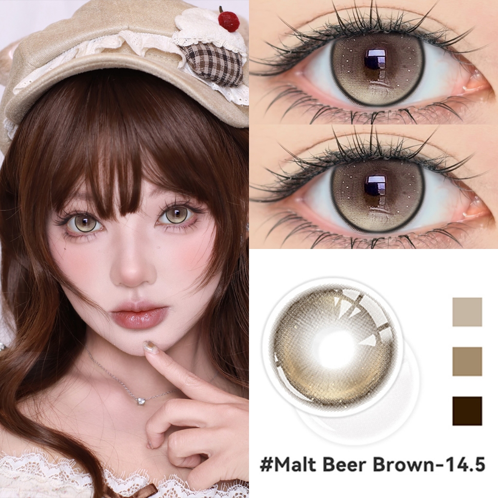 [📢FDA-approved❗ ]【ซื้อ1คู่แถม ลิปสติก💋】Midroo บลิงบลิงๆ เลนส์แฟชั่นสีชัด Malt Beer Brown/Grey-14.5รายเดือน