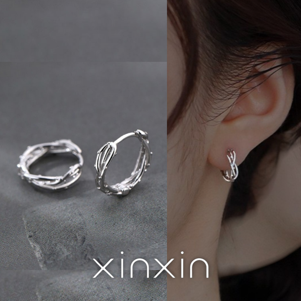 XINXIN พร้อมส่งจากไทย ต่างหูเงินแท้ S925 ต่างหูห่วงสไตล์เกาหลี13