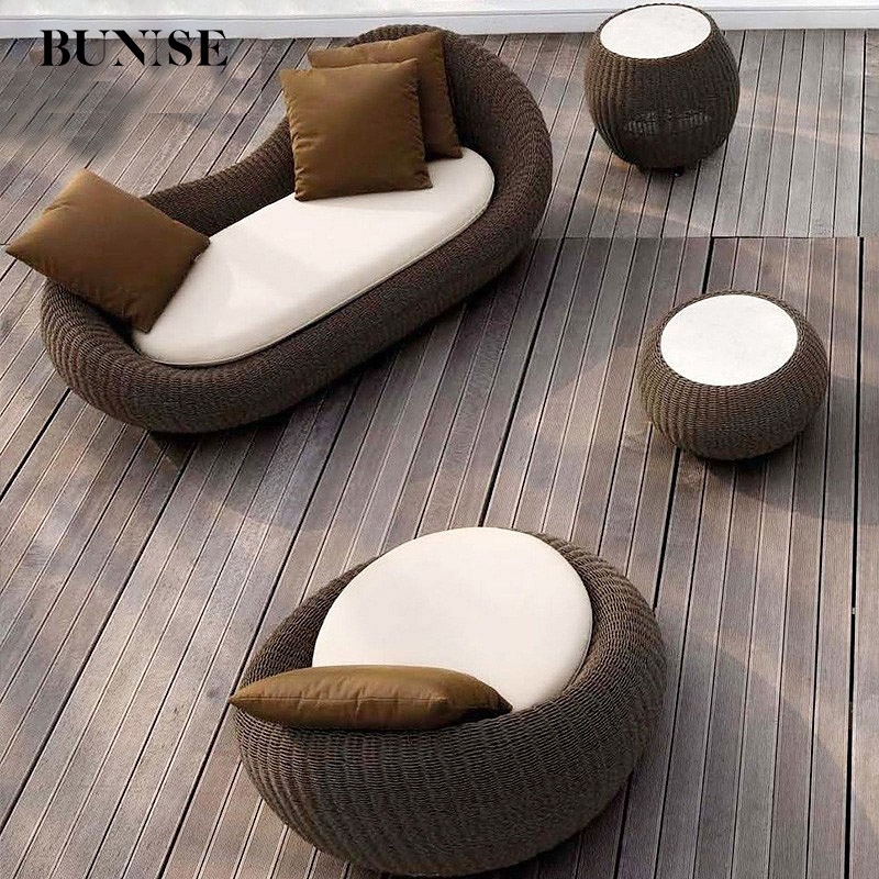 BUNISE Outdoor Half-Circle Rattan Sofa Set P29 - Lazy Woven Chair and Sofa for Gardens, Balconies, a