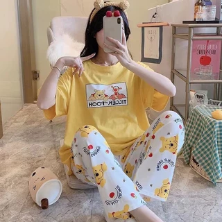 ชุดนอน ชุดนอนผู้หญิง ชุดนอนขายาว ชุดนอนแขนสั้นขายาว ชุดนอนแขนสั้น ชุดนอนการ์ตูน เซตชุดนอน ฟรีไซส์ ผ้านิ่มไม่บาง BL-0
