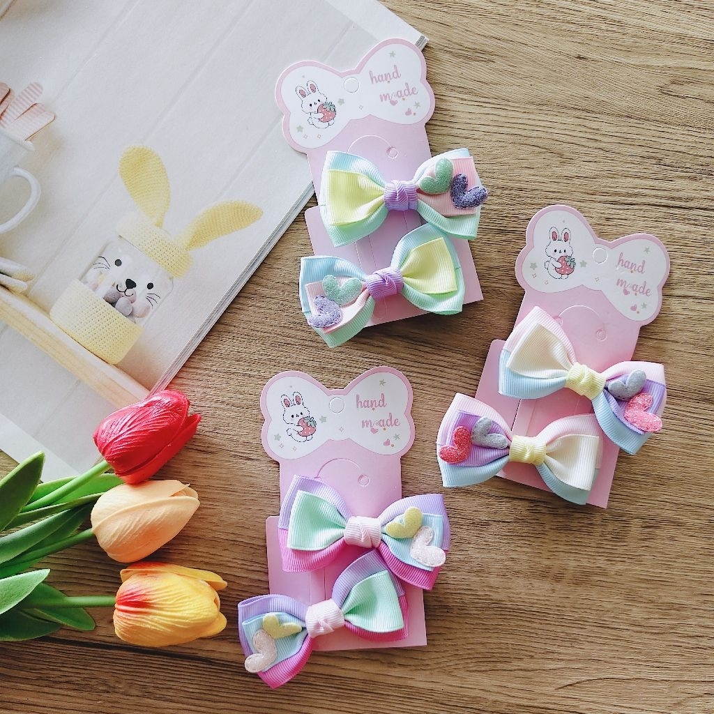 กิ๊บโบว์ติดผมเรนโบว์สีหวานๆน่ารักสดใส💘🍭(ราคา/1คู่)