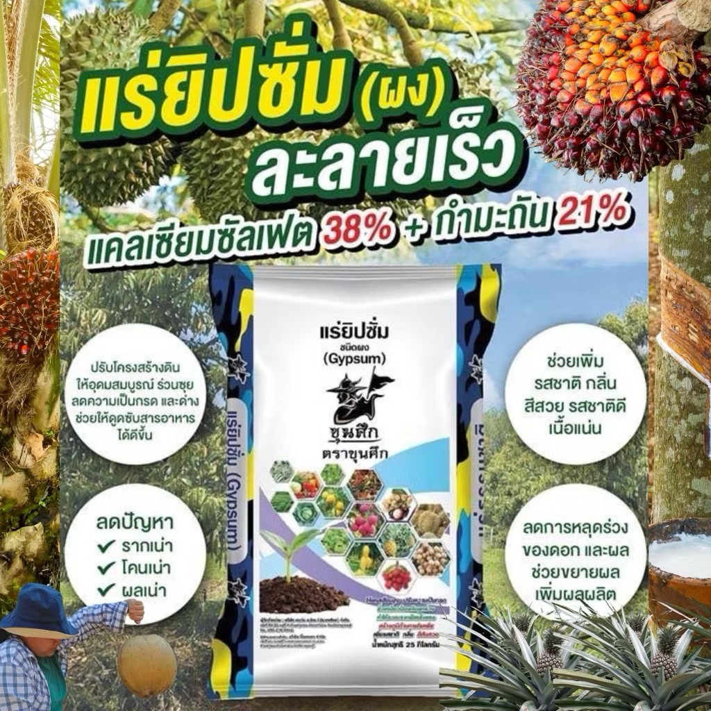 แร่ยิปซั่มผงตราขุนศึก เป็นผลิตภัณฑ์ปรับปรุงดินทางการเกษตรคุณภาพสูง