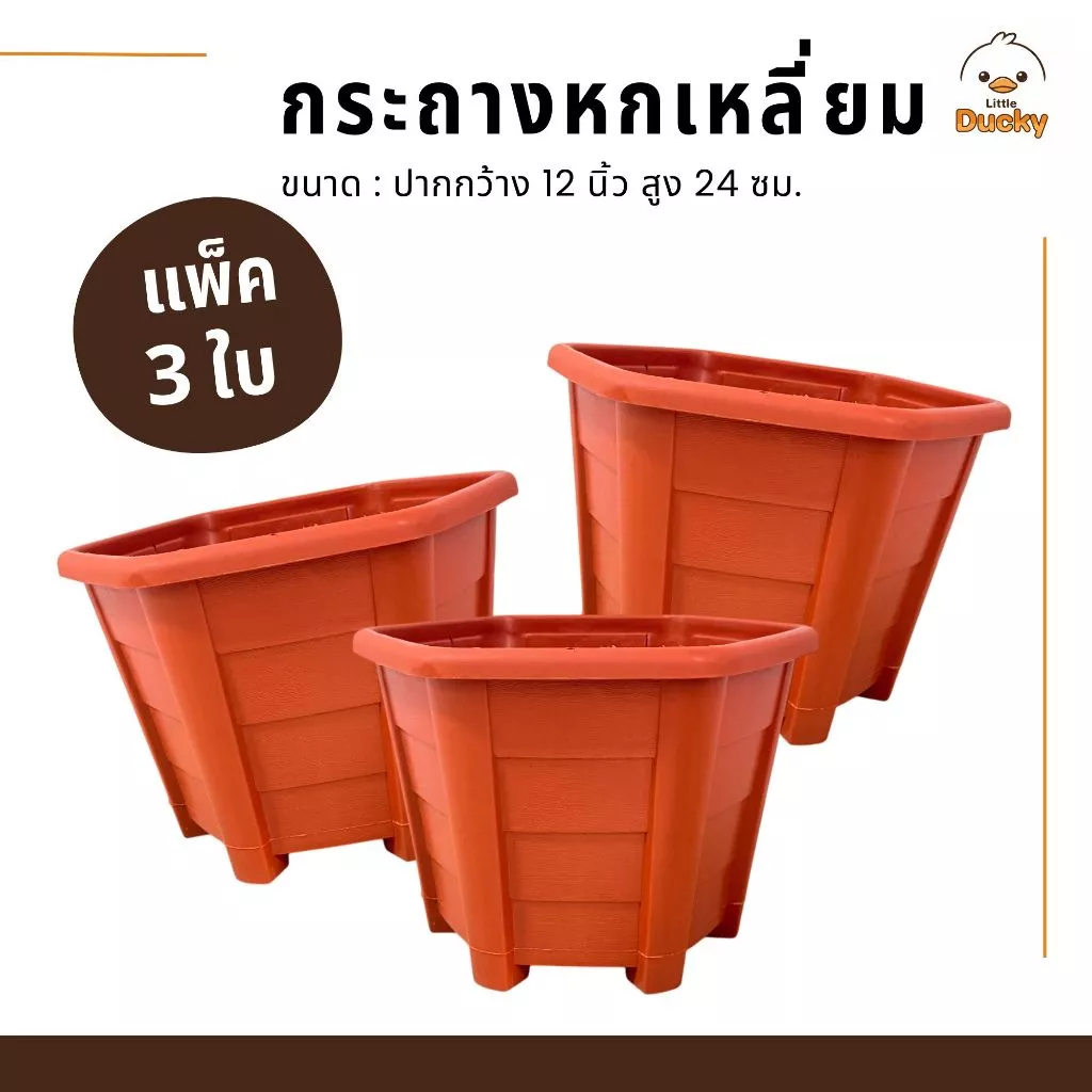 [แพ็ค 3 ใบ] กระถาง 12 นิ้ว กระถางหกเหลี่ยม กระถางต้นไม้ กระถางปลูกุหลาบ ก้นกระถางเจาะรูระบายน้ำ