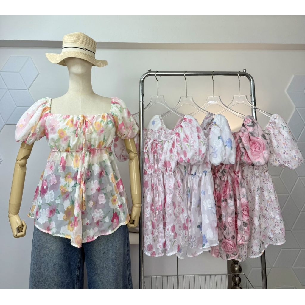 LANA เสื้อคอเหลี่ยมแขนบอลลูน