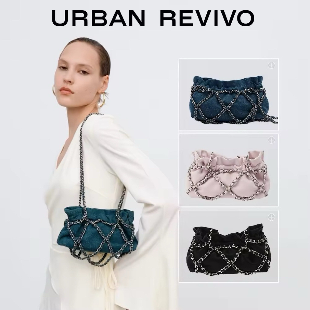 [pre] กระเป๋า URBAN REVIVO ของแท้💯 Women's Fashion  Chain Ruched Shoulder Bag Crossbody Casual Bag