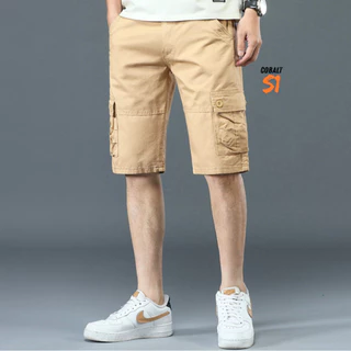 COBALT S1 กางเกงคาร์โก้ ขาสั้น 6 กระเป๋า สีเทา ผ้าคอตตอน ผ้าหนา เอว 28-40 นิ้ว