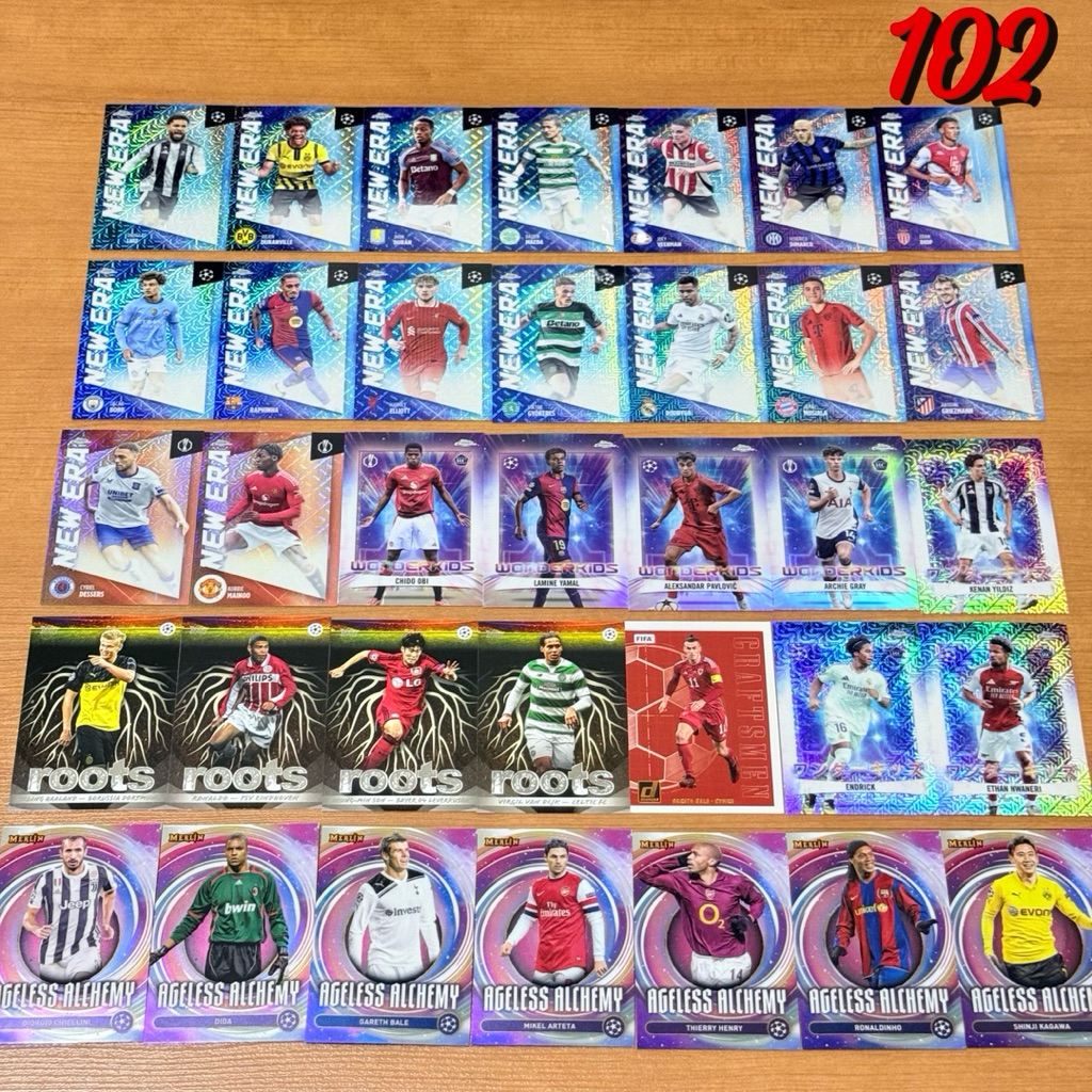 การ์ดสะสมฟุตบอล INSERT ใบพิเศษ จากกล่อง TOPPS CHROME TOPPS MERLIN นักเตะตำนานและดาวรุ่งมากมาย