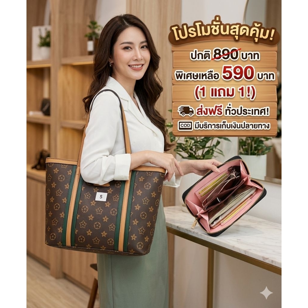 (เช้ต1แถม1 กระเป๋าช้อปปิ้งใบใหญ่แถมกระเป๋า สะพายใบเล็ก