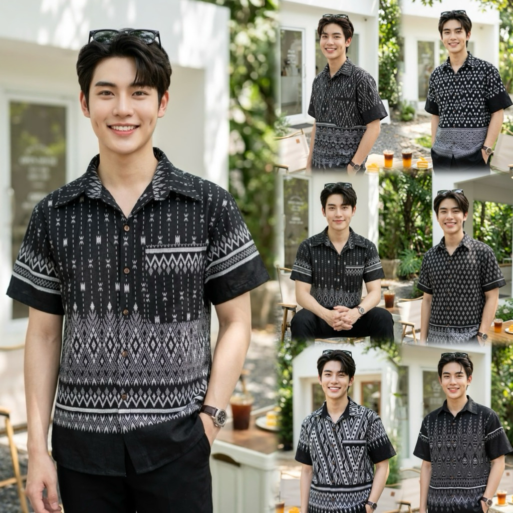 เสื้อพื้นเมืองผู้ชาย คอเชิ้ต ลายไทย