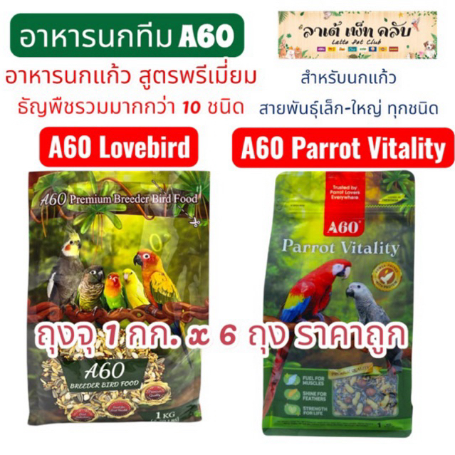 {ถุง 1กก.x 6ถุง} ทีมอาหารนก A60 Premium Bird Food อาหารธัญพืชรวมสูตรพรีเมี่ยม มากกว่า 13 ชนิด สำหรับนกขนาดเล็ก-ใหญ่
