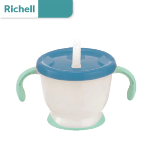 Richell (ริเชล) ถ้วยฝึกดูด มีปุ่มกดน้ำ สำหรับเด็กฝึกใช้หลอด หลอดกันสำลัก รุ่น AQ 150มล.