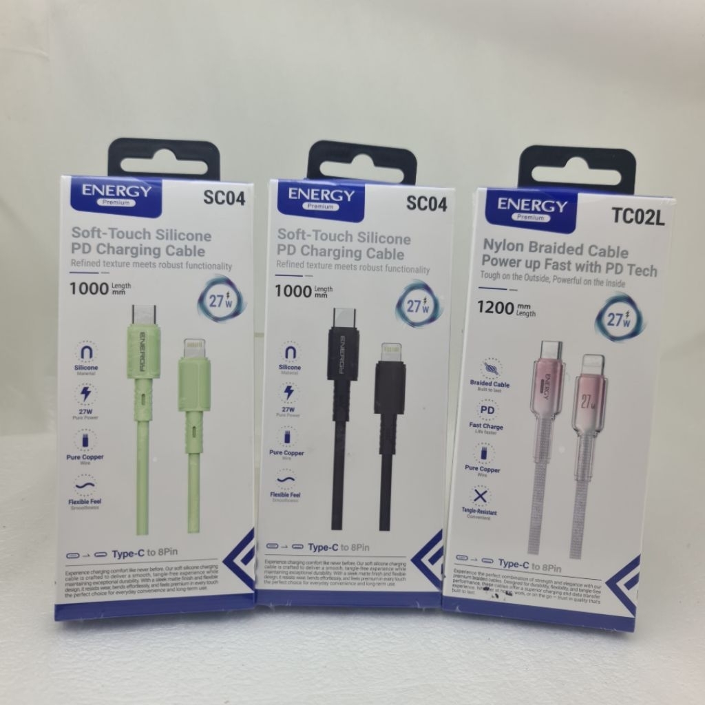 Energy premium สายชาร์จ สายดาต้าType-C to 8PlN ชาร์จเร็ว 27W