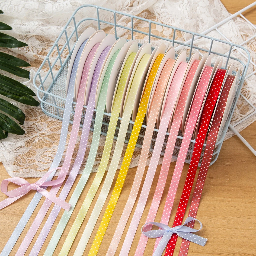 Macraft ริบบิ้นลายจุด 1cm 25หลา (ตัดแบ่ง) ริบบิ้นผูกของขวัญ ริบบิ้นตกแต่งงาน DIY สีพาสเทล พร้อมส่งด่วน ร้านไทย