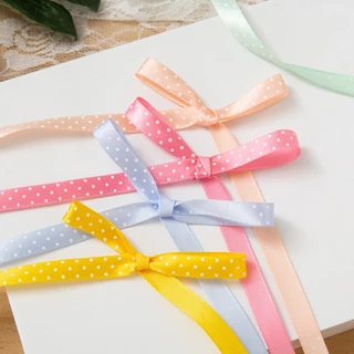 Macraft ริบบิ้นลายจุด 1cm 25หลา (ตัดแบ่ง) ริบบิ้นผูกของขวัญ ริบบิ้นตกแต่งงาน DIY สีพาสเทล พร้อมส่งด่วน ร้านไทย