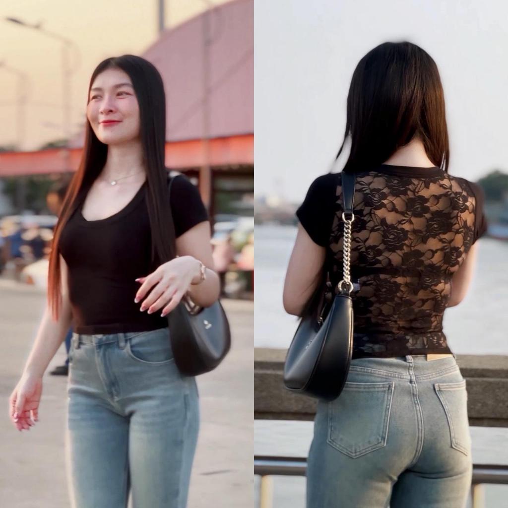 เสื้อยืดลูกไม้ ผ้าเรย่อนนิ่มเด้ง PM6