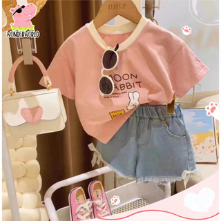 เสื้อยืดเด็กหญิง เสื้อคอกลมเด็กแขนสั้น ลายการ์ตูน สีสดใส งานน่ารัก ลำลอง ไซส์80-150