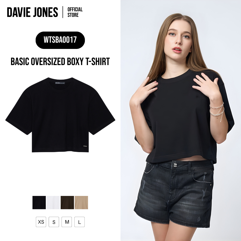 DAVIE JONES [BE FEARLESS] เสื้อยืดผู้ชาย Logo Oversized Fit T-Shirt สีดำ LG0044