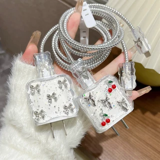 18w/20w เคสป้องกันสายชาร์จ ป้องกันสายชาร์จไม่ให้เสื่อมสภาพและแตกหัก ฝาครอบป้องกันสายเคเบิลข้อมูล การ์ตูนผีเสื้อน่ารัก