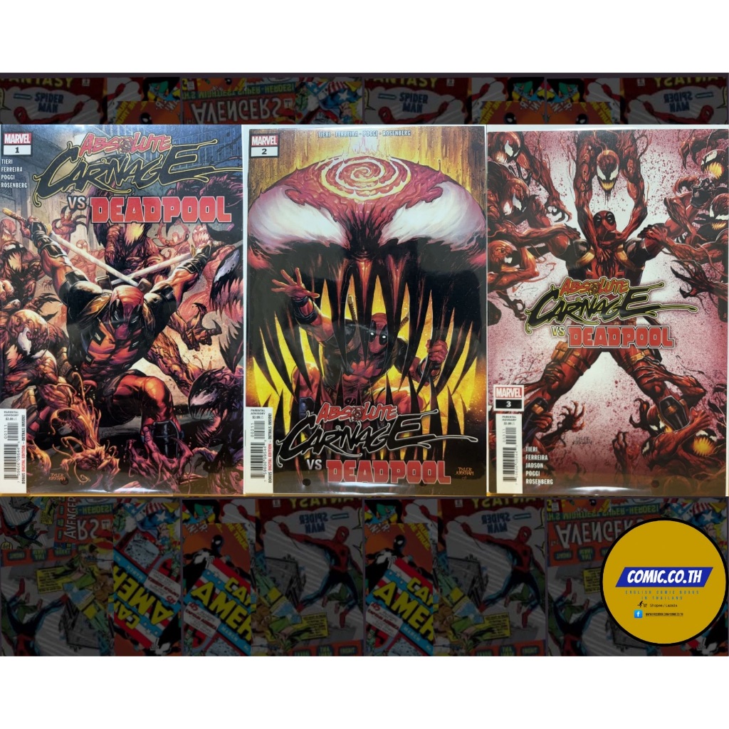 Absolute Carnage vs Deadpool #1-3 Complete Set - คอมมิค Marvel มือสองสภาพสะสม - Carnage พบ Deadpool!