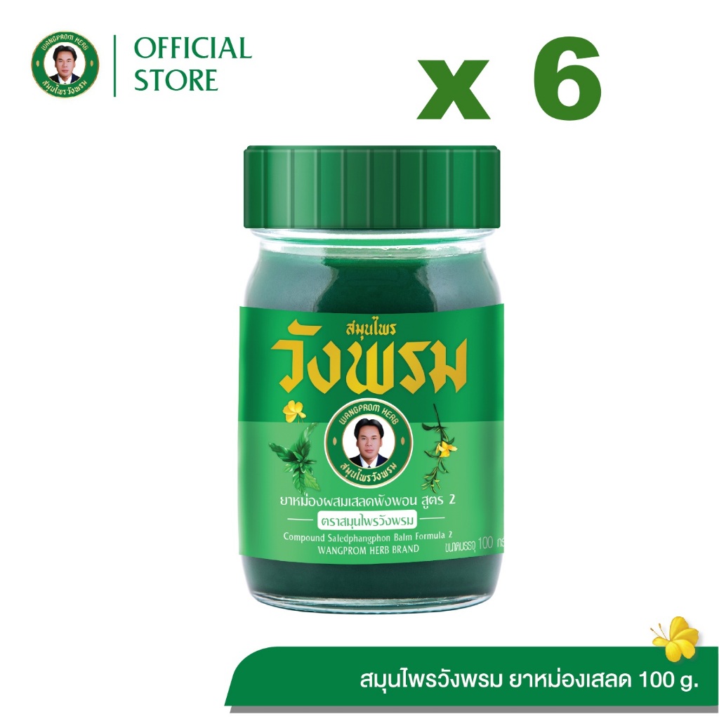 Wangpromherb (สมุนไพรวังพรม) ยาหม่องผสมเสลดพังพอน สูตร2 ขนาด 100 กรัม ( 6 ขวด)