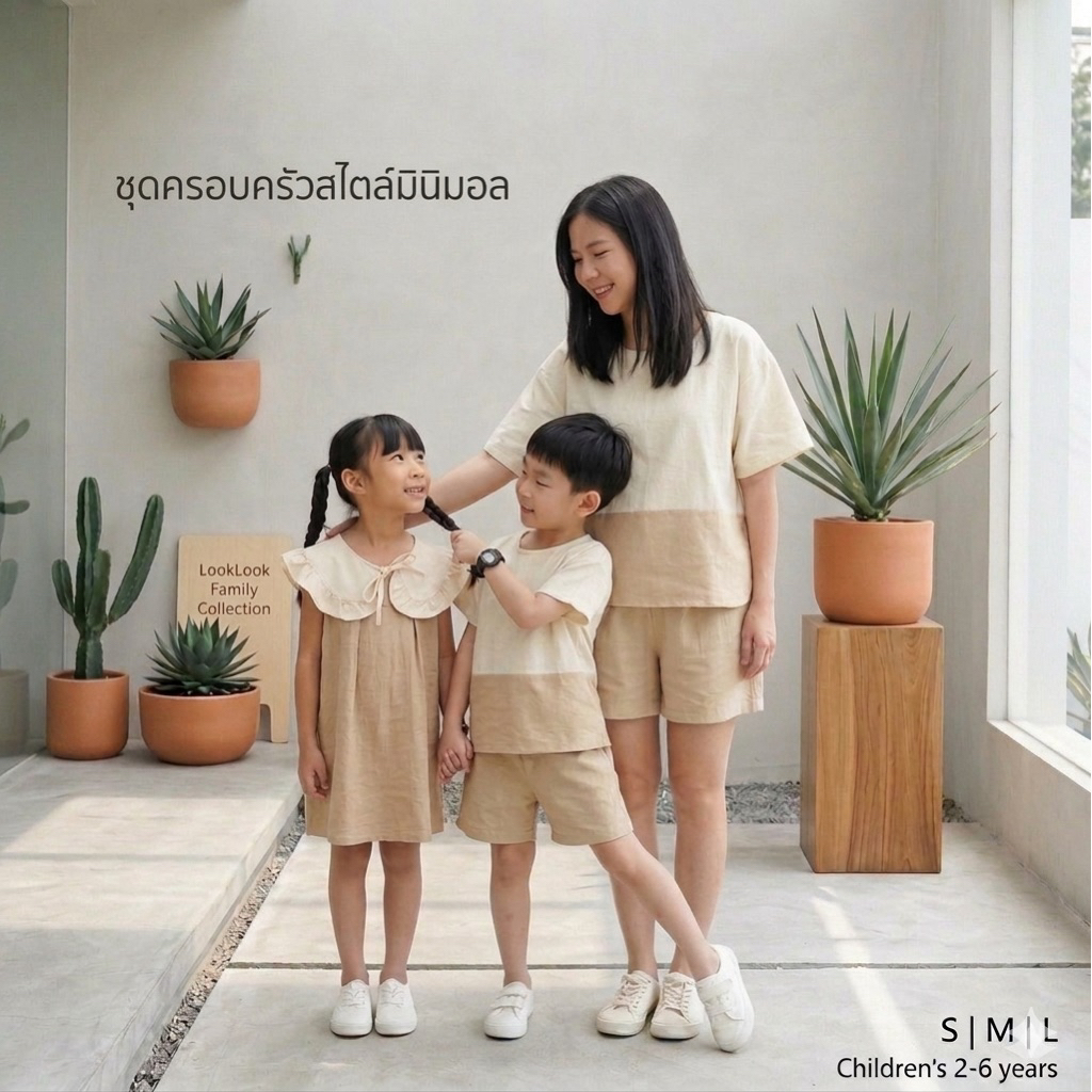 🧡ชุดคู่พี่น้อง🧡ชุดคู่แม่ลูก เดรสแขนกุดและชุดเซ็ทเด็กชาย สไตล์มินิมอล ผ้าฝ้ายฟอกนุ่ม