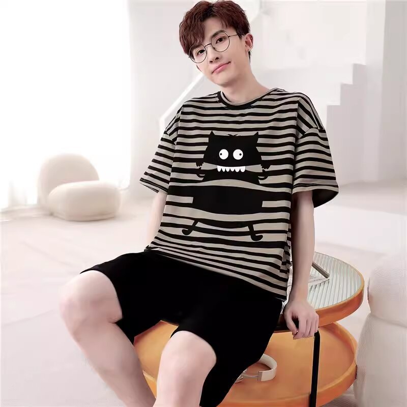 M~4XL,เสื้อผ้าผู้ชาย,ชุดนอนผู้ชาย,เสื้อแขนสั้น+กางเกงขาสั้น,เนื้อผ้ามีความนุ่มสบาย ราคา ถูกที่สุด ดีลบีเคเค แกลเลอรีภาพที่ 8