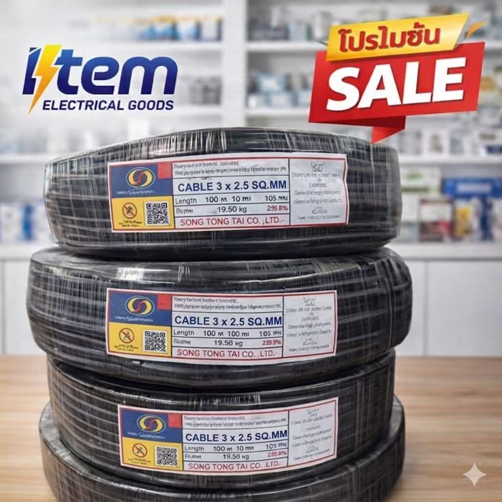สายไฟVCT  3x2.5 และ 3x1.5   ม้วน 50เมตร   100เมตร STT MT CABLE