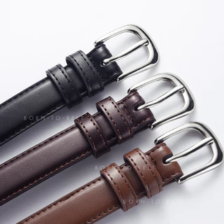 BORNTOBELT เข็มขัดหนังผู้หญิง/ผู้ชาย Minimal เรียบหรู ใส่ได้ทุกลุค เข็มขัดสีดำ เข็มขัดหัวเงิน
