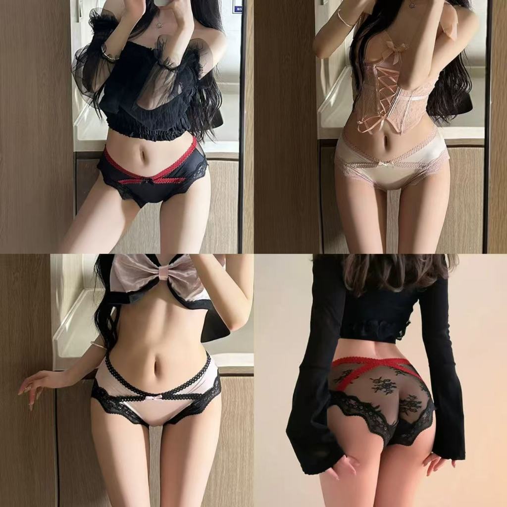🎀 กางเกงชั้นในผู้หญิง ผ้าซาติน ลูกไม้เซ็กซี่ ประดับโบว์ ผ้าบางเบา เอวต่ำ สวมใส่สบาย ระบายอากาศได้ดี สีสันสวยงามมาก#132