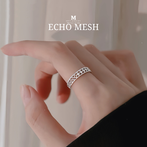 MEET💕แหวนเงิน Echo Mesh แหวนผู้หญิง แหวนเงินสวยๆ แหวนปรับขนาดได้ แหวนเรียบหรู แหวนแฟชั่น