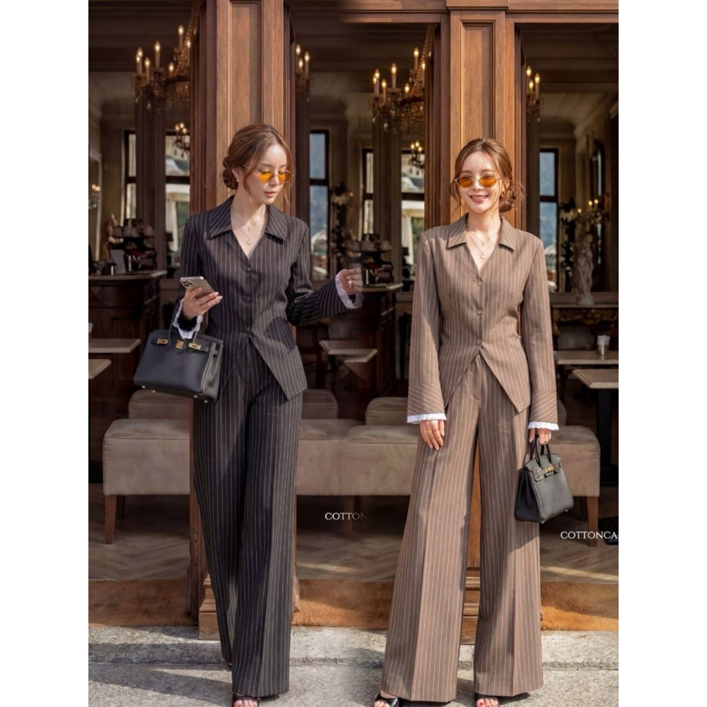 #Cotton Candy🍭set เสื้อสูทปลายแขนลูกไม้ New Ladda korea set