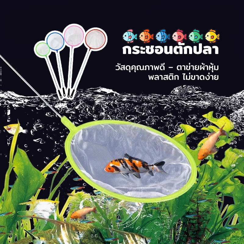 กระชอนตักปลา ตาข่ายละเอียดนุ่ม ไม่ทำร้ายปลา ด้ามจับถนัดมือ แข็งแรง ทนทาน ใช้ตักปลา กุ้ง มี 3 ขนาด