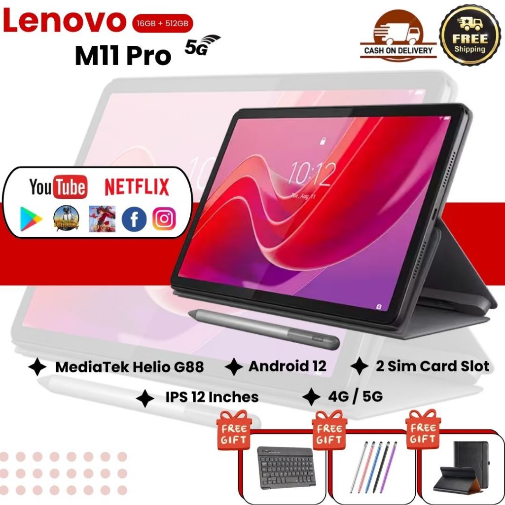 🔥 Lenovo Tab M11 (2025) 📱 RAM16GB+ROM512GB | รองรับ 4G/5G + WiFi | ใส่ซิมได้ | Android 12 | ส่งฟรีทั่วประเทศ