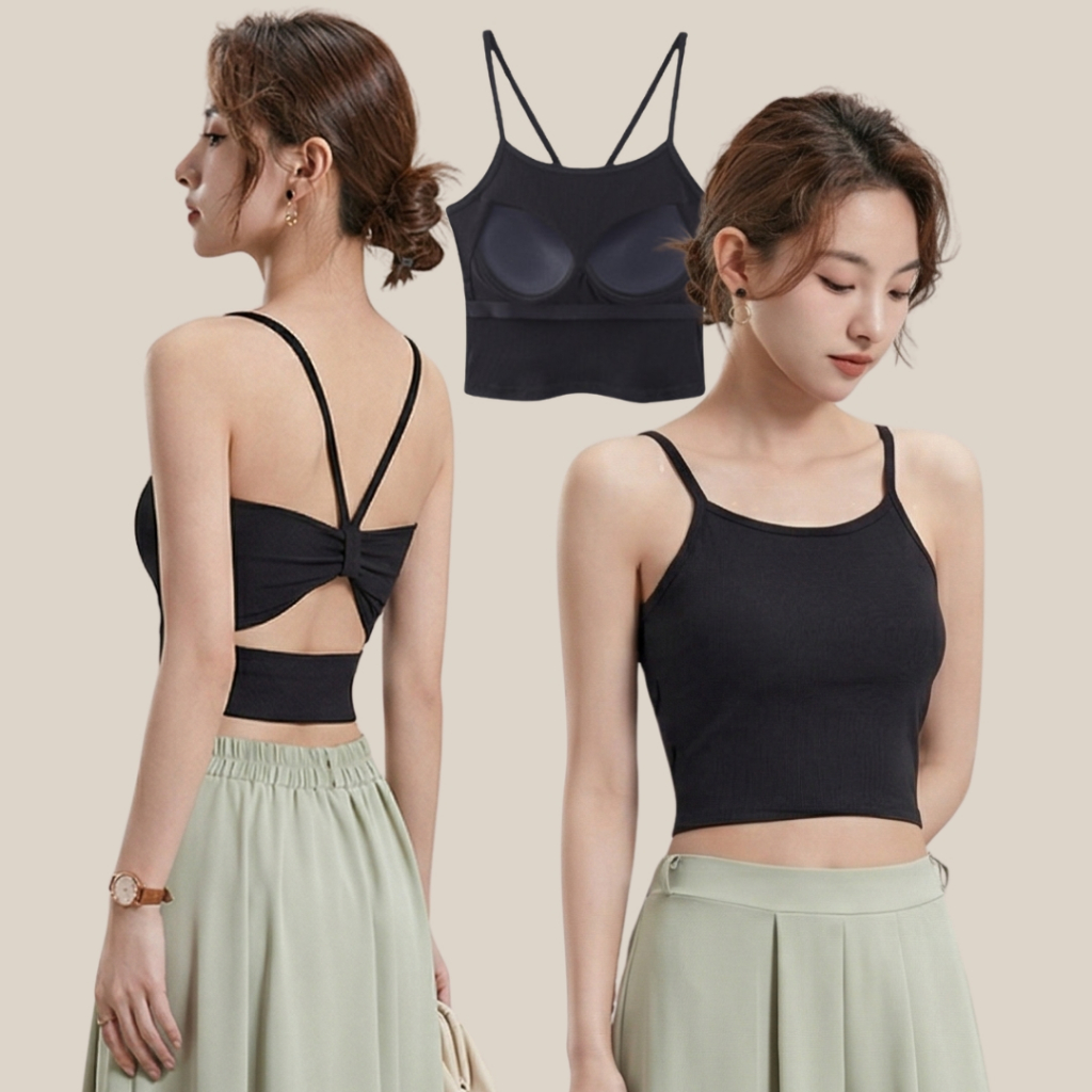 WsimpleBra | Aileen Camisole สายเดี่ยว ทรงครอป ไข้วหลัง มีบราในตัว เลิกใส่ชุดชั้นในและซิลิโคลปิดจุก