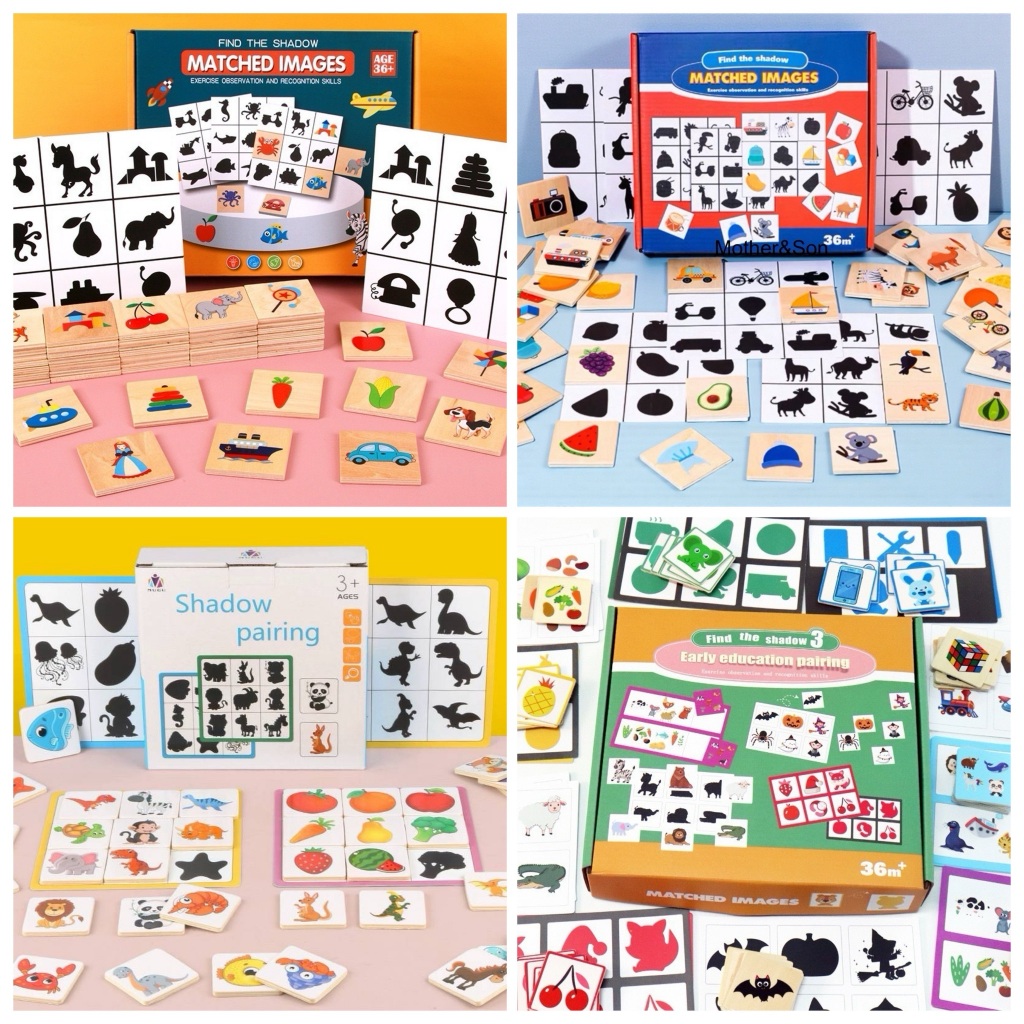 * ออกบิลได้ (แจ้งทางแชท) จิ๊กซอว์ไม้จับคู่เงา Matching Jigsaw (กล่องม่วง)