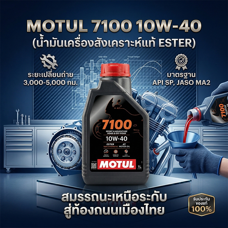 [พร้อมส่ง] น้ำมันเครื่องสังเคราะห์แท้ 10W-40 4T (รุ่น 7100) 1 ลิตร Ester Core ขับลื่น ออกตัวไว