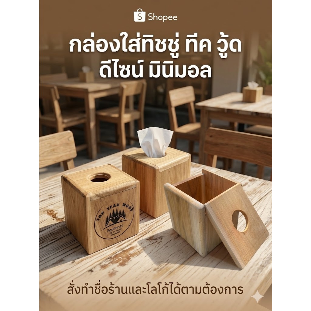 กล่องทิชชู่ ทรงลูกเต๋า งานไม้สักแท้