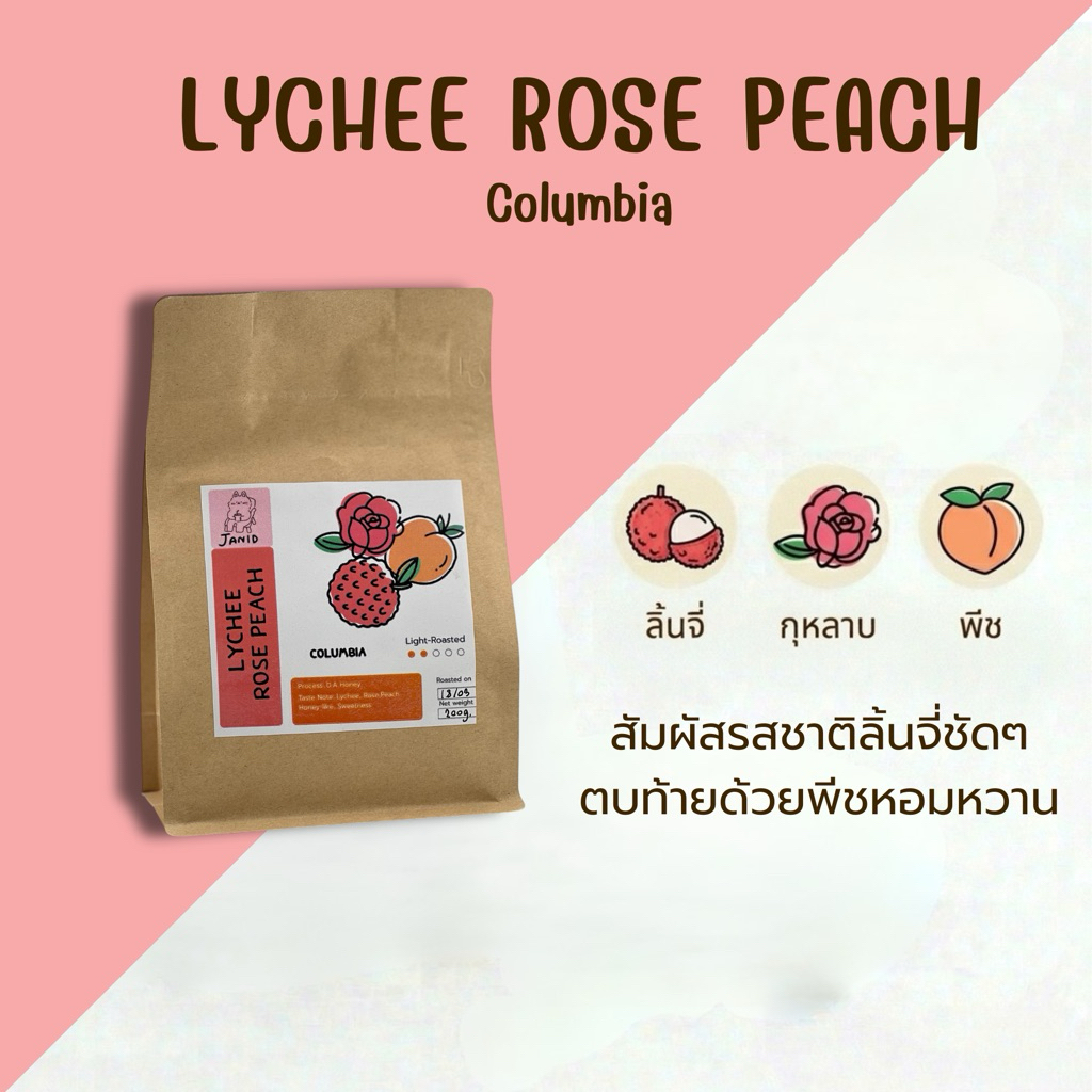 เมล็ดกาแฟ คั่วอ่อน LYCHEE ROSE PEACH - columbia | เมล็ดกาแฟ