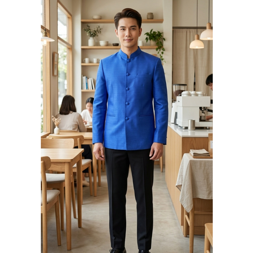 เสื้อผู้ชายไหมหม่อนคอจีนแขนยาว (M21)