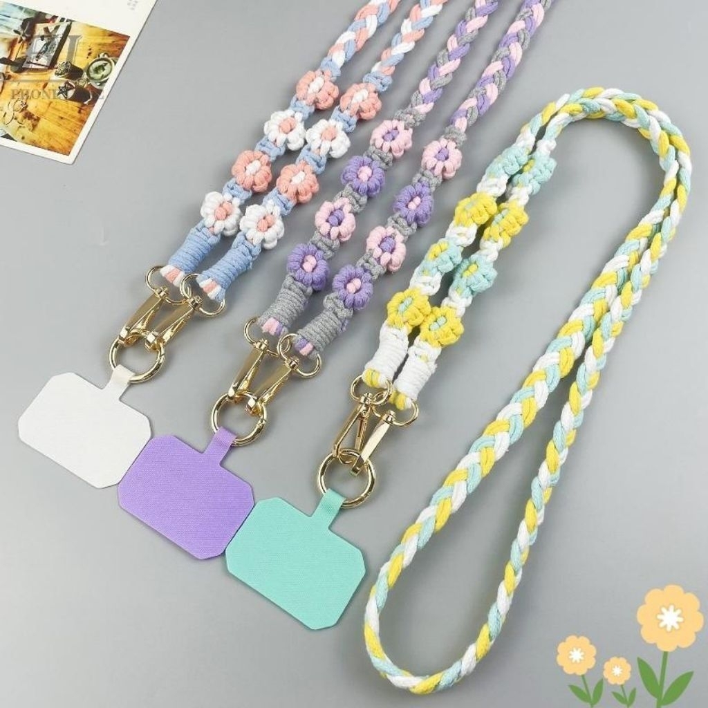 ผ้าฝ้ายทอดอกไม้ Lanyards สายโทรศัพท์มือถือ สำหรับ ป้องกันการสูญเสีย สามารถใช้สายกระเป๋าได้ แถมแผ่นห้อยสาย โทรศัพท์