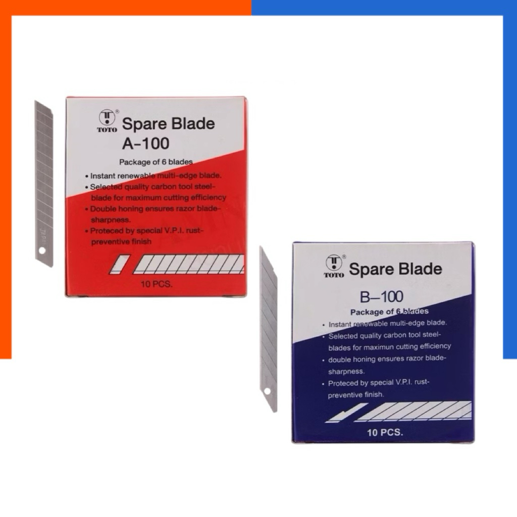 ใบมีด คัตเตอร์ TOTO รุ่น L-150 A-100 B-100 B-150 ยกกล่อง 6 ใบ/หลอด 10 หลอด/กล่อง 9mm/18mm 30/45งศา ม