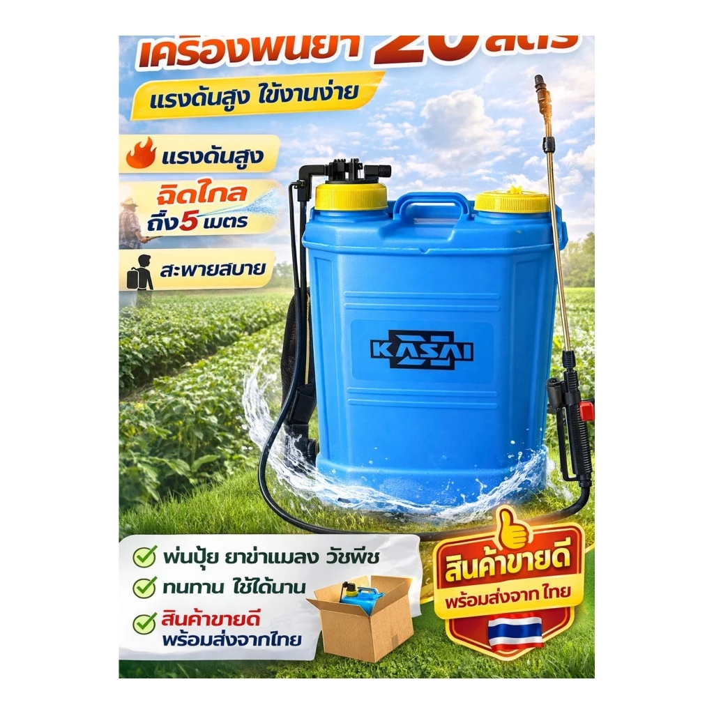 เครื่องพ่นยา สะพายหลัง แบบมือโยก 16L/20L ถังพ่นยา ฉีดยาฆ่าแมลง แรงดันสูง ใช้งานง่าย พร้อมอุปกรณ์