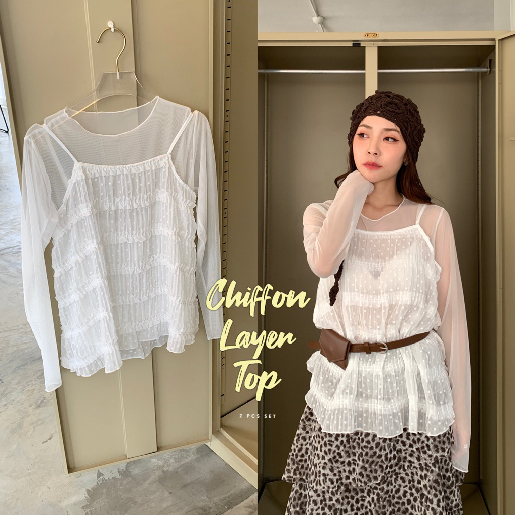 SOMEDRESS | Chiffon Layer Top เสื้อเลเยอร์ 2 ชิ้น แขนยาวซีทรู + สายเดี่ยวชีฟอง