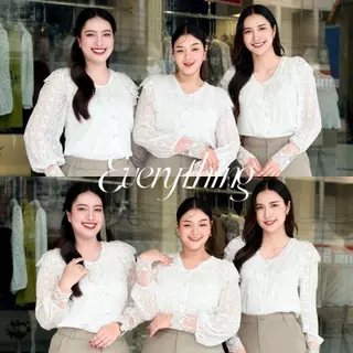 Everything2019 - เสื้อคอวีระบายลูกไม้แขนยาว ลูกไม้ทั้งตัวมีซับใน ใส่งานบุุญสวยมาก (6214)