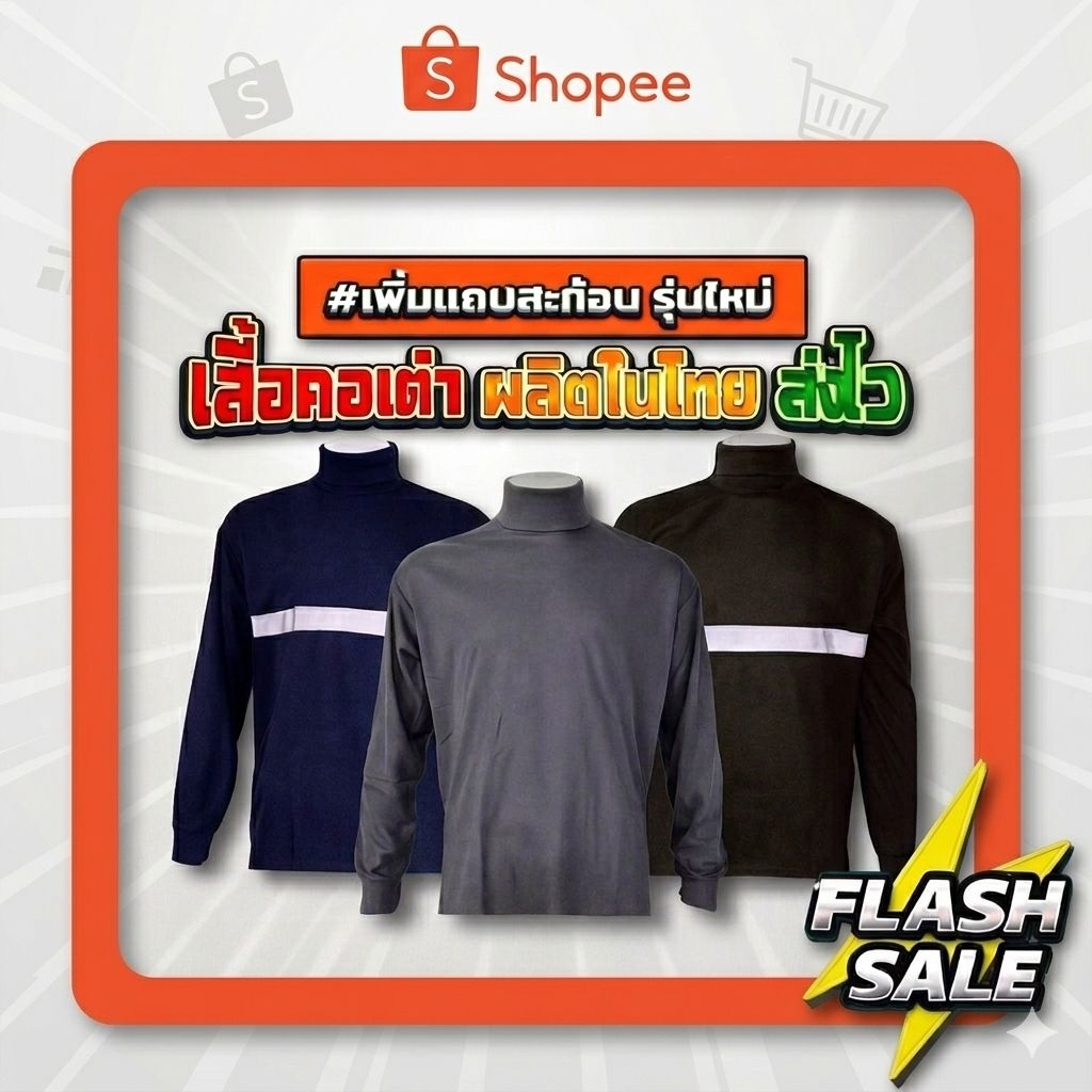 เสื้อคอเต่าชาย ​แขนยาว ก่อสร้าง ทำไร่ ทำสวน ประมง  แขนยาว ปลายแขนจั้ม ผ้า TK ขนาดฟรีไซ​ส์