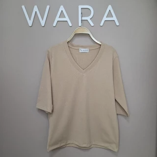 [ U46 ] WARA เสื้อคอวีแขนศอก ผ้านุ่ม ใส่สบาย COTTON SPANDEX ไม่ต้องรีด
