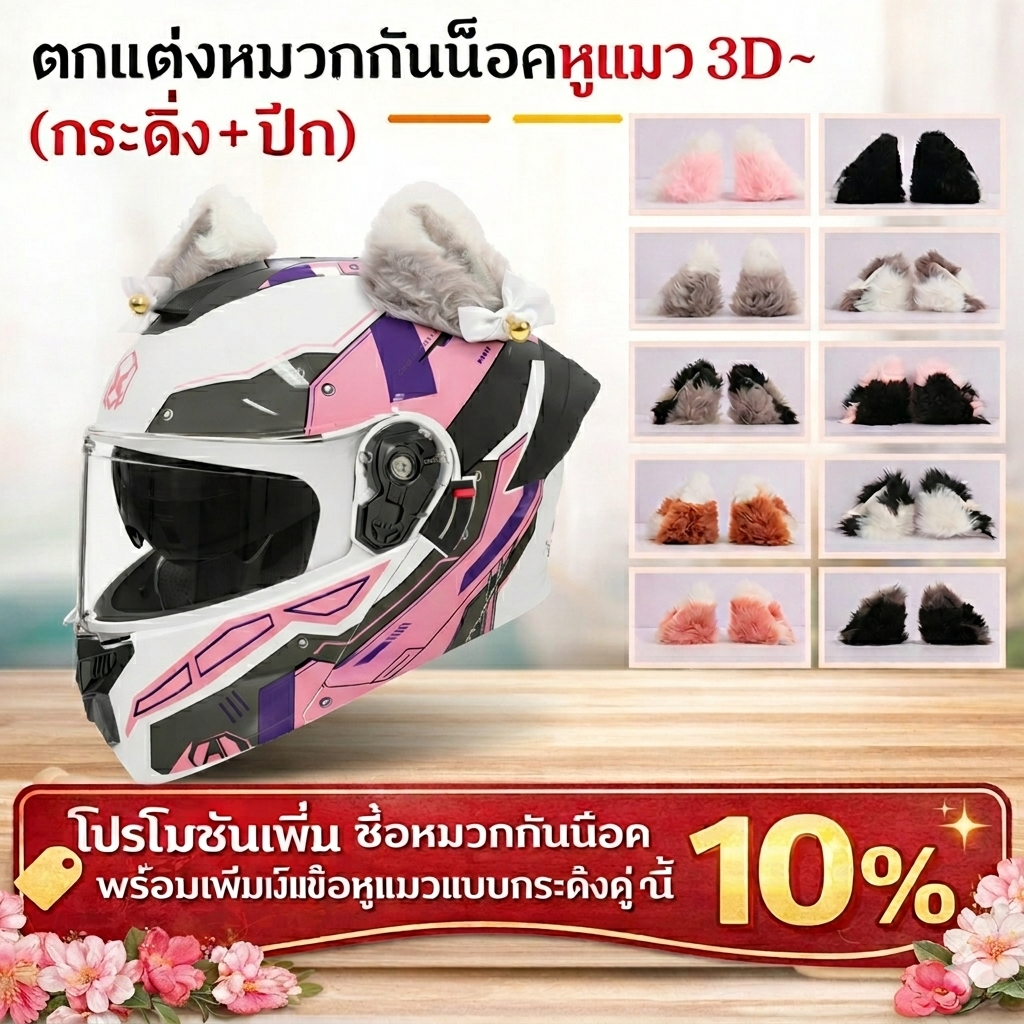การตกแต่งหมวกกันน็อค หูติดหมวกกันน็อค หูหมีติดหมวก หูแมวติดหมวก ตกแต่งหมวกกันน็อค