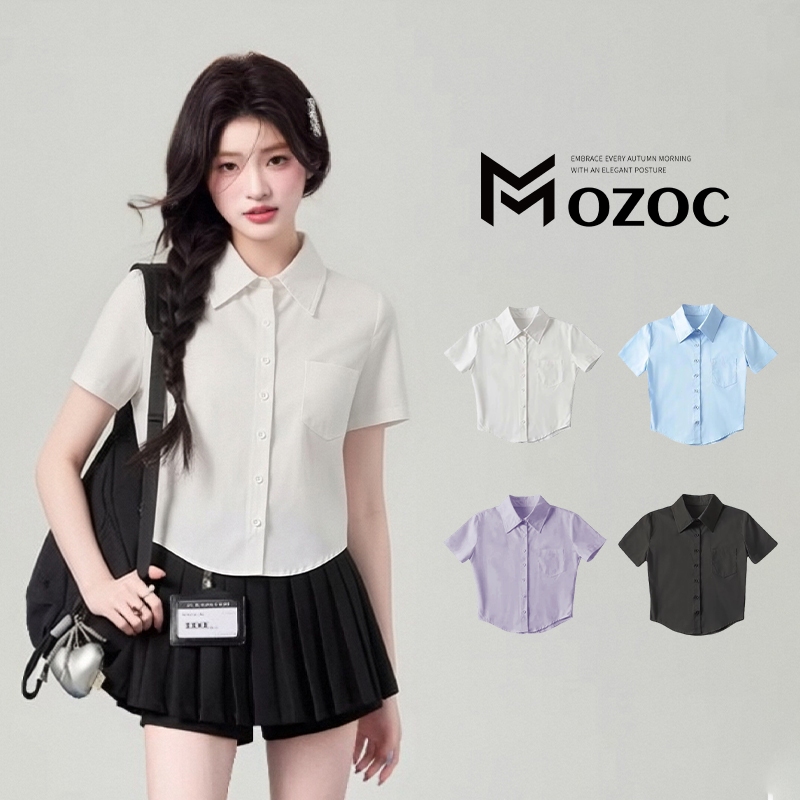 MOZOC ผู้หญิงสีทึบเสื้อสั้นวิทยาลัยเสื้อสั้น และเสื้อเชิ้ตแขนสั้น
